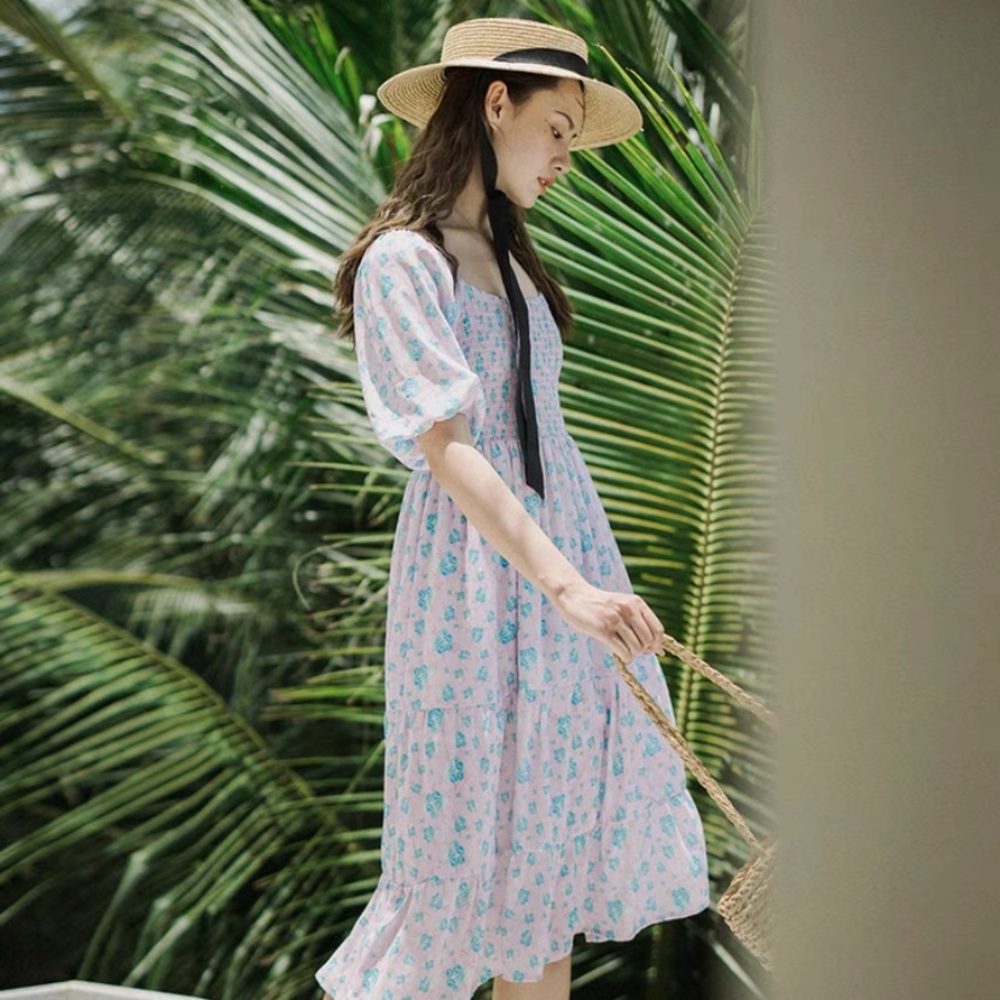 Floral low back smock midi dress
